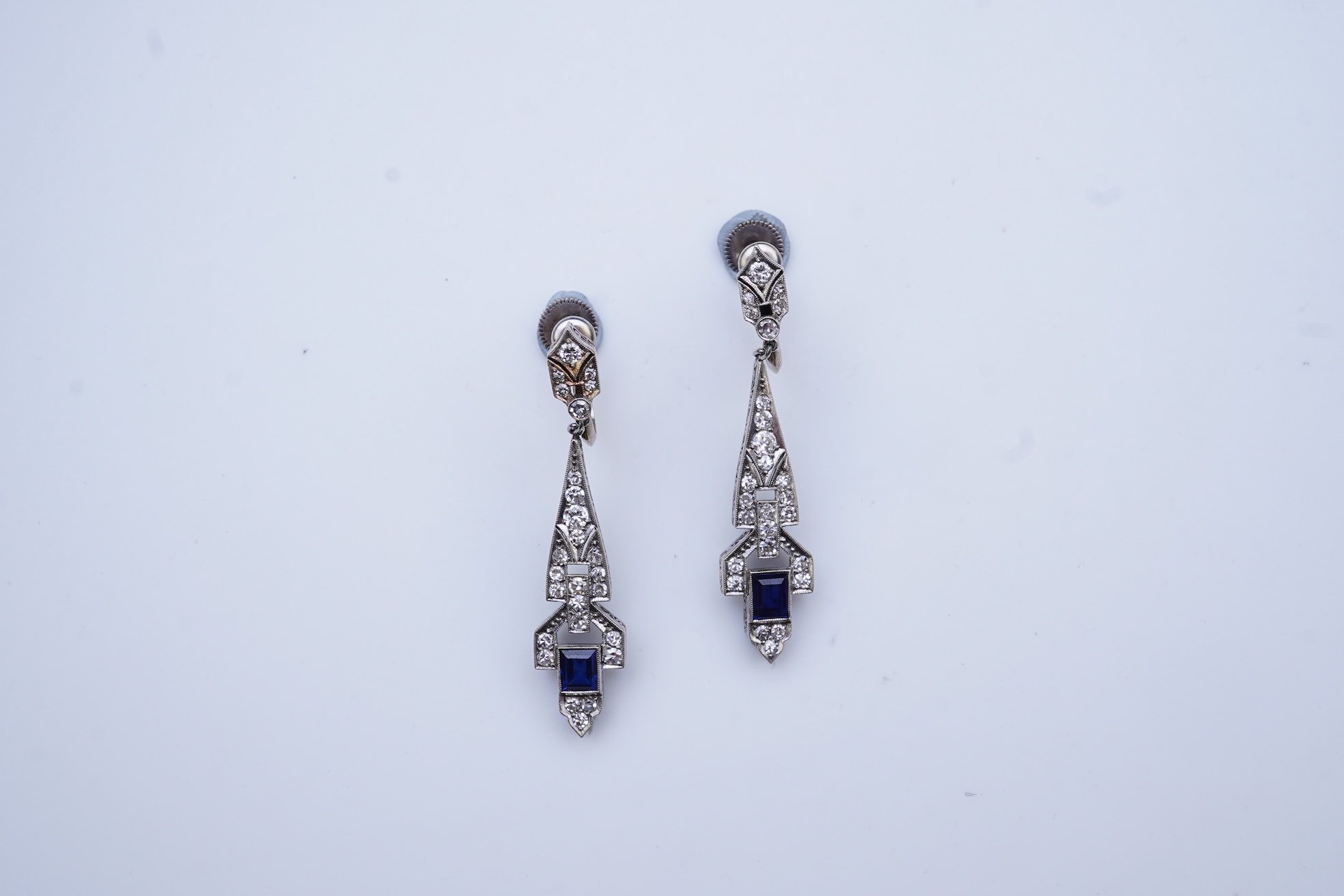 A pair of Art Deco sapphire earrings, early 20th century